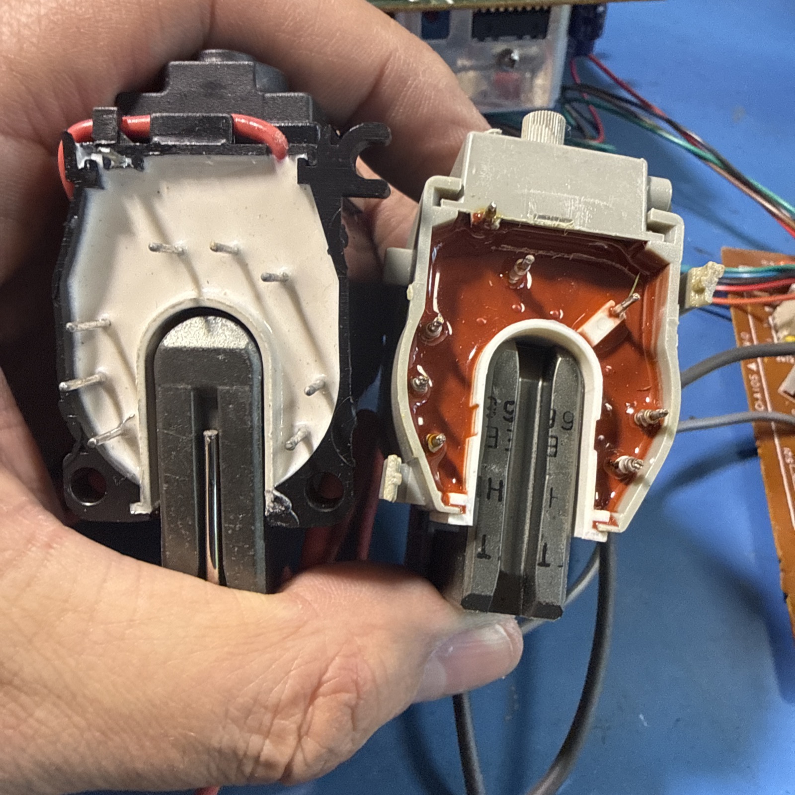 Close-up of retro computer repair components